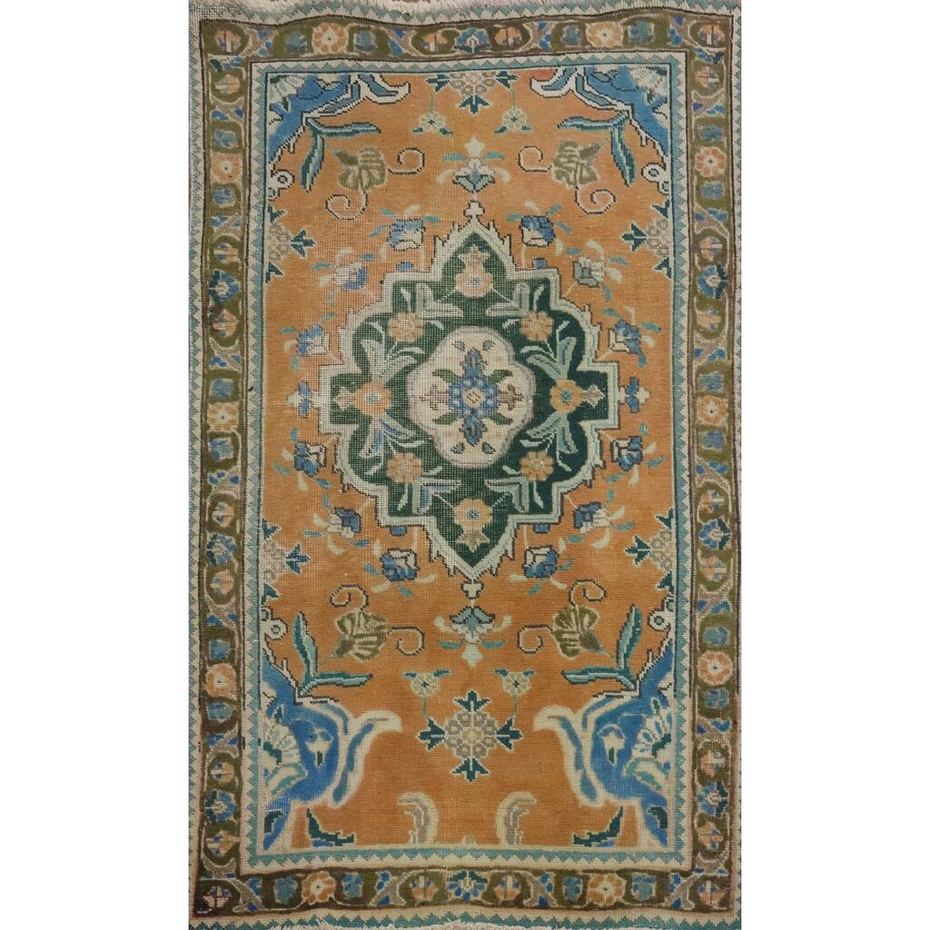 Hand Knotted Oriental 100% Wool Carpet Traditional Floral Oranges & Rust Tabriz Area Rug - 4' 10'' X 3' 0''