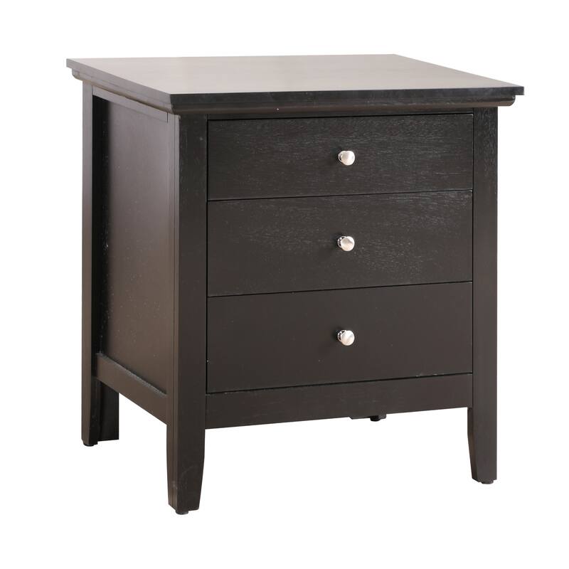 3-Drawer Wooden Nightstand - 26" - Black