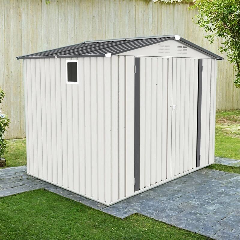 8X6 FT Metal Outdoor Storage Shed,Tool Shed w/Pitched Roof Waterproof