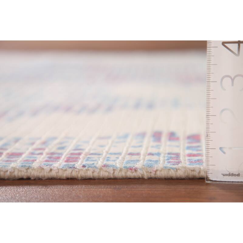 Abstract Accent Rug Hand-Knotted Striped Wool Carpet - 3'11"x 5'6"