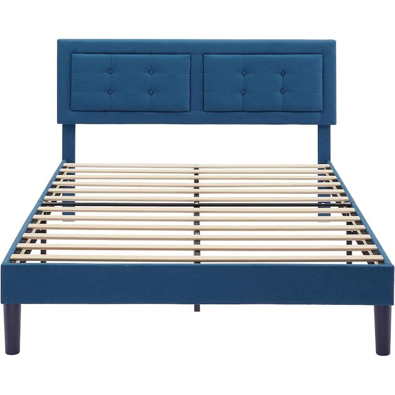 Modern Upholstered Platform Bed Frames with Adjustable Headboard,Blue Beds