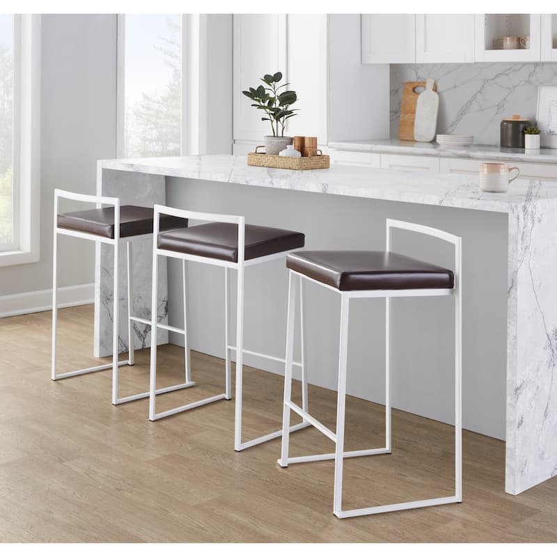 Porch & Den Forrest 26" White Fixed-Height Stackable Counter Stool (Set of 2)