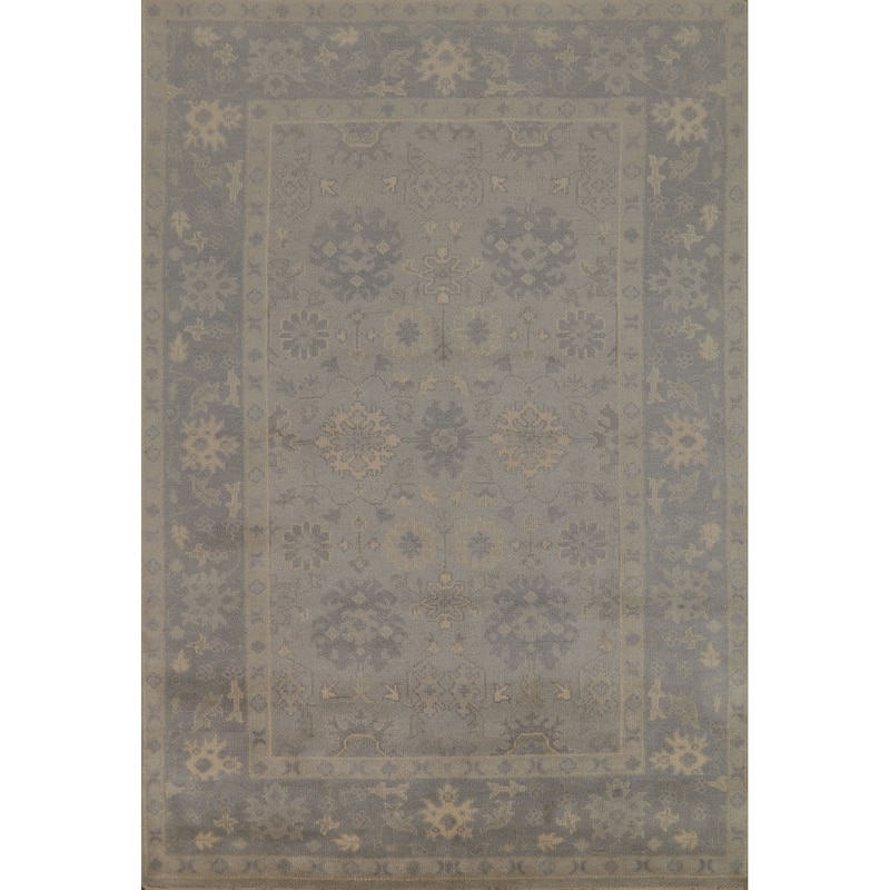 Gray Oushak Indian Area Rug Handmade Wool Carpet - 6'2" x 8'10"