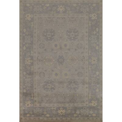Gray Oushak Indian Area Rug Handmade Wool Carpet - 6'2" x 8'10"