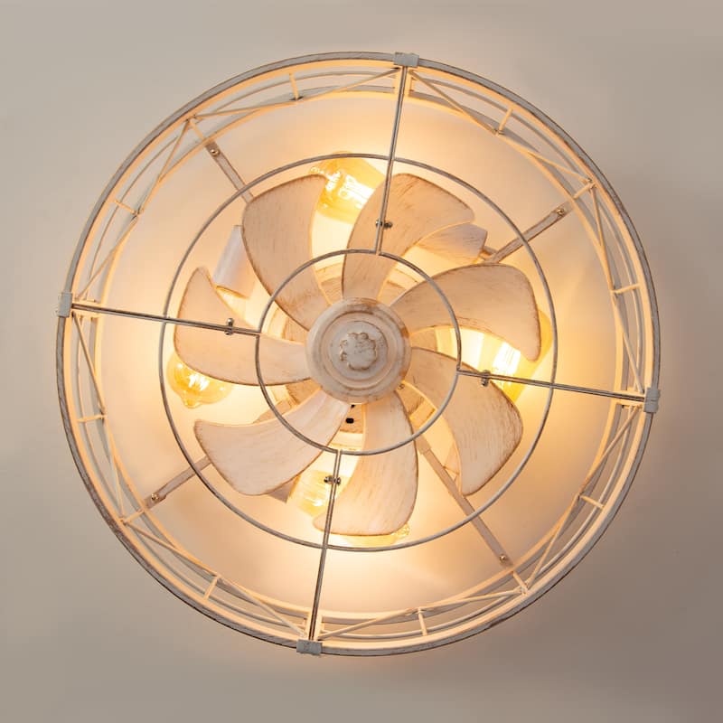 20" 7-Blade Flush Mount Caged Ceiling Fan with Light Remote
