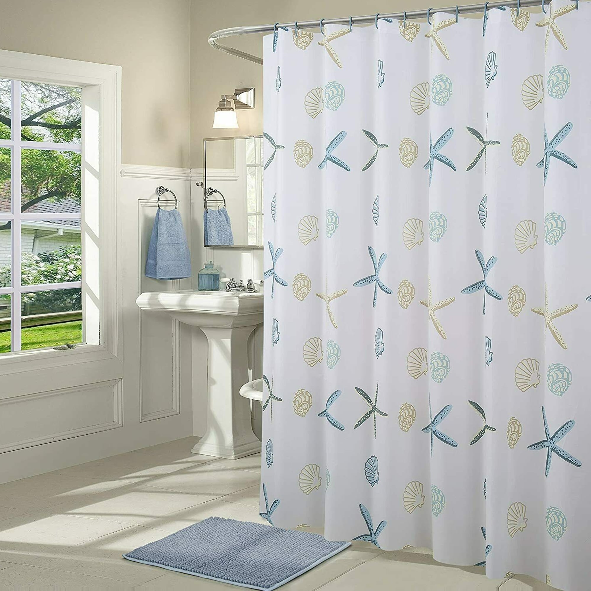 14 Piece Peva Shower Curtain Set with Rug and Rings Star Fish - Bed Bath &  Beyond - 33384878