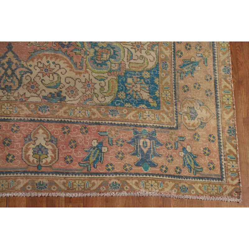 Tabriz Persian Vintage Rug Handmade Traditional Orange Wool Carpet - 9'7" x 12'10"