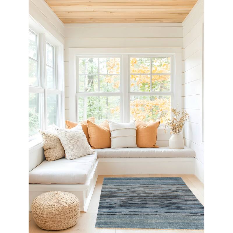 ECARPETGALLERY Hand-knotted Peshawar Ziegler Light Blue Wool Rug - 5'1 x 7'1