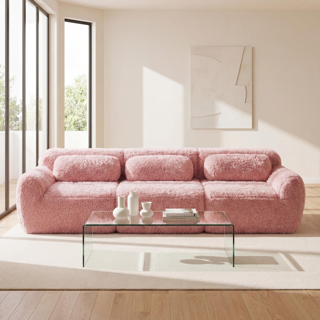 Homy Casa Pink Plush Modular Sectional Sofa Set Soft Cloud Floor Couch