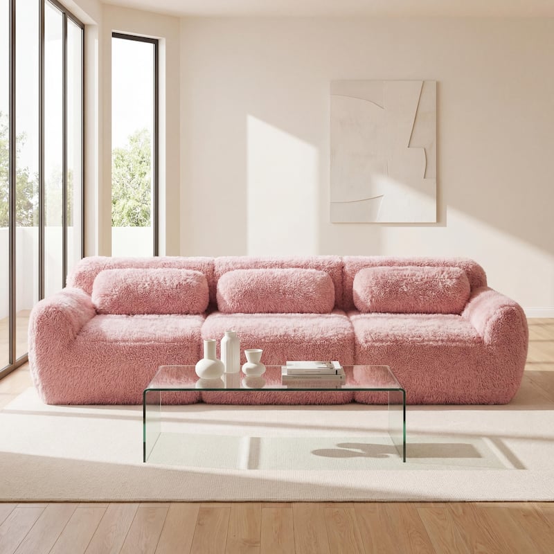 Homy Casa Pink Plush Modular Sectional Sofa Set Soft Cloud Floor Couch - P4 - PINK4