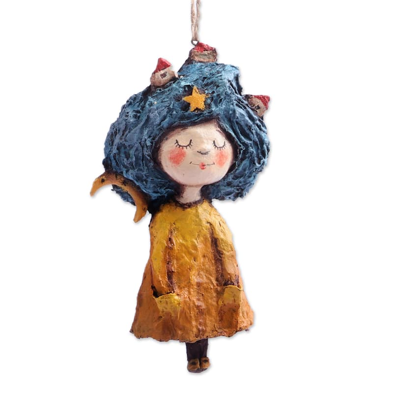 Novica Handmade Dreamy Nighttime Papier Mache Ornament