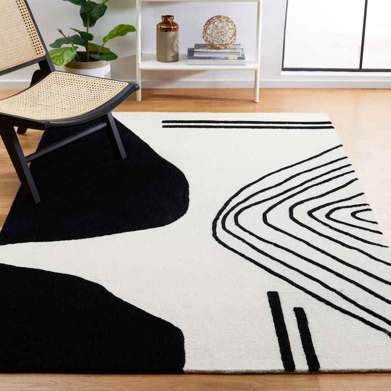 SAFAVIEH Handmade Rodeo Drive Vutka Mid-Century Modern Wool Rug - 9' x 12' - Ivory/Black - Rectangle