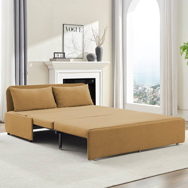 Mixoy Full Size Queen Size Sofa Bed,2 in 1 Convertible Linen 1-Seater/Loveseat Sleeper Sofa Couch with Cushions