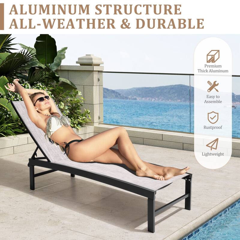 VredHom Outdoor Aluminum Adjustable Chaise Lounge Chairs (Set of 2) - 60.4 in L * 24.6 in W * 16.1/40.8 in H
