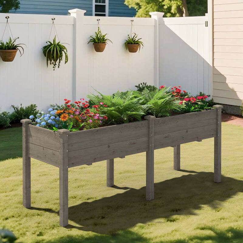 VEIKOUS Raised Garden Bed Outdoor, 6.8 Cu.Ft Large Planting Space, Solid Cedar Wood Planter Box - Brown