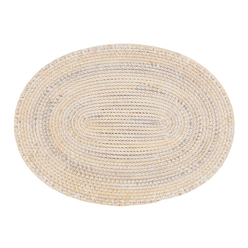Rattan Placemats With Woven Design (Set of 4) - 14"x19" - Set of 4 - White