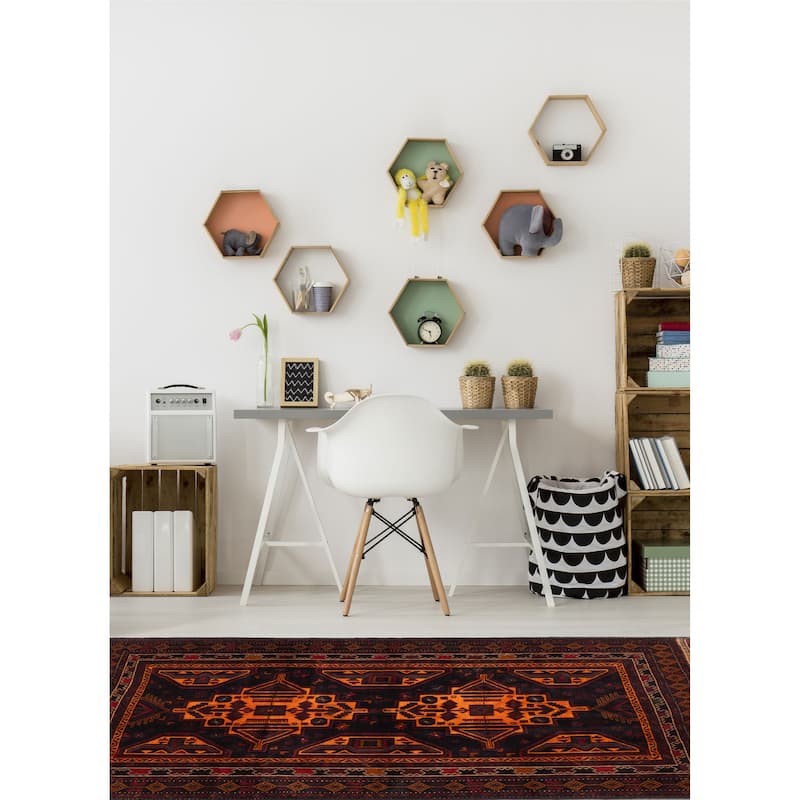 ECARPETGALLERY Hand-knotted Teimani Black, Orange Wool Rug - 4'3 x 6'6