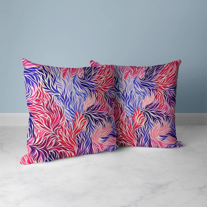 Leafy Whirl Faux Suede Reversible Throw Pillow Pink and Blue