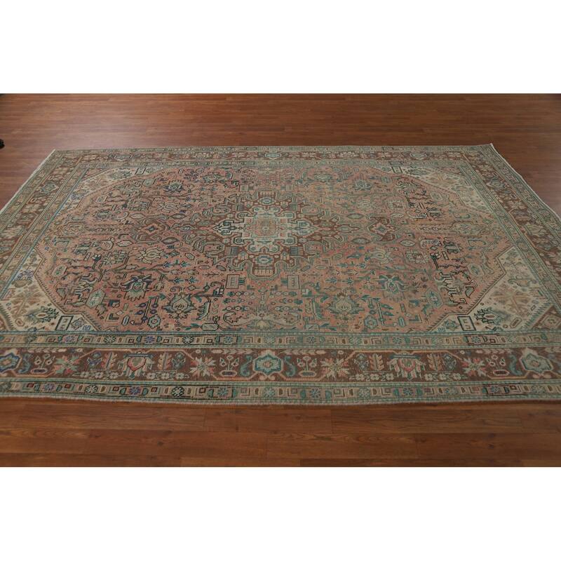 Pink Vintage Tabriz Persian Area Rug Handmade Wool Carpet - 6'4" x 9'7"