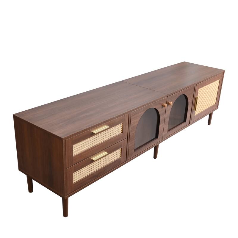 Rattan-Textured TV Stand with LED Lighting & Storage, 70" Media Console for 80" TVs - Ideal for Living Room & Bedroom