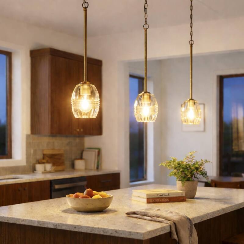 Visa Single Pendant Hanging Light with Clear Glass Shade - Gold