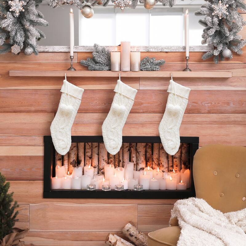 Glitzhome 24"L Knitted Christmas Stocking With Pom Pom Ball