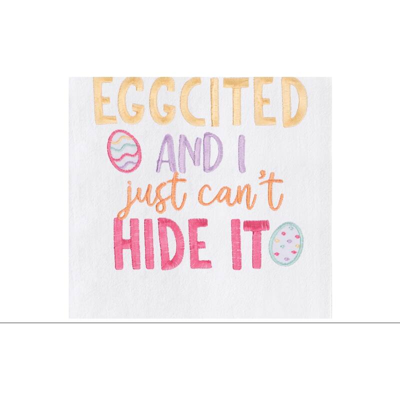 "I'm So Eggcited" Easter Spring Embroidered Cotton Flour Sack Kitchen Dishtowel