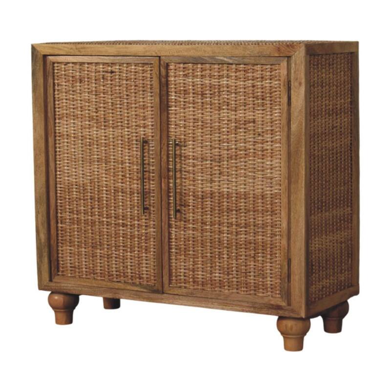 Artisan Furniture Solid Wood Rattan Oak 2-Door Cabinet, Brown