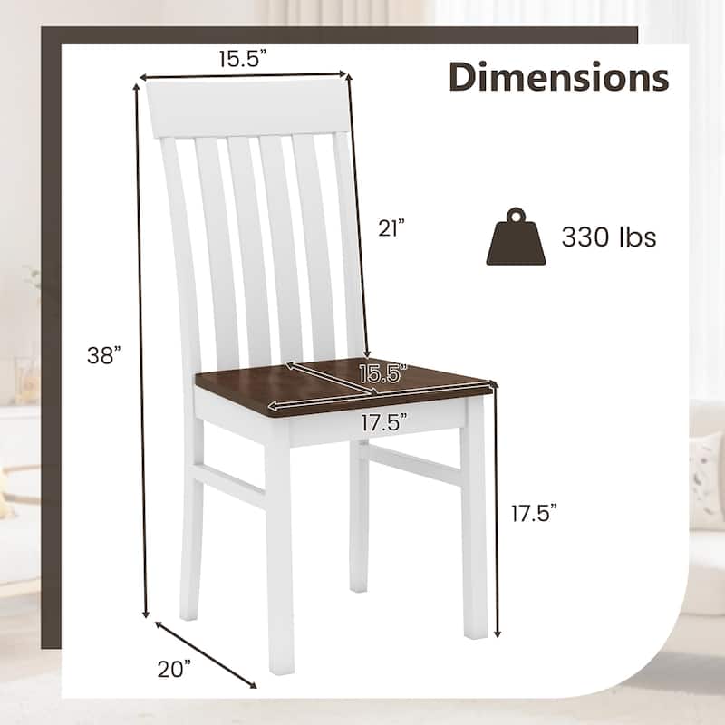 Set of 2 White and Walnut Dining Chairs with High Backrest and Contoured Seat for Kitchen and Dining Room - 17.5" x 20" x 38"