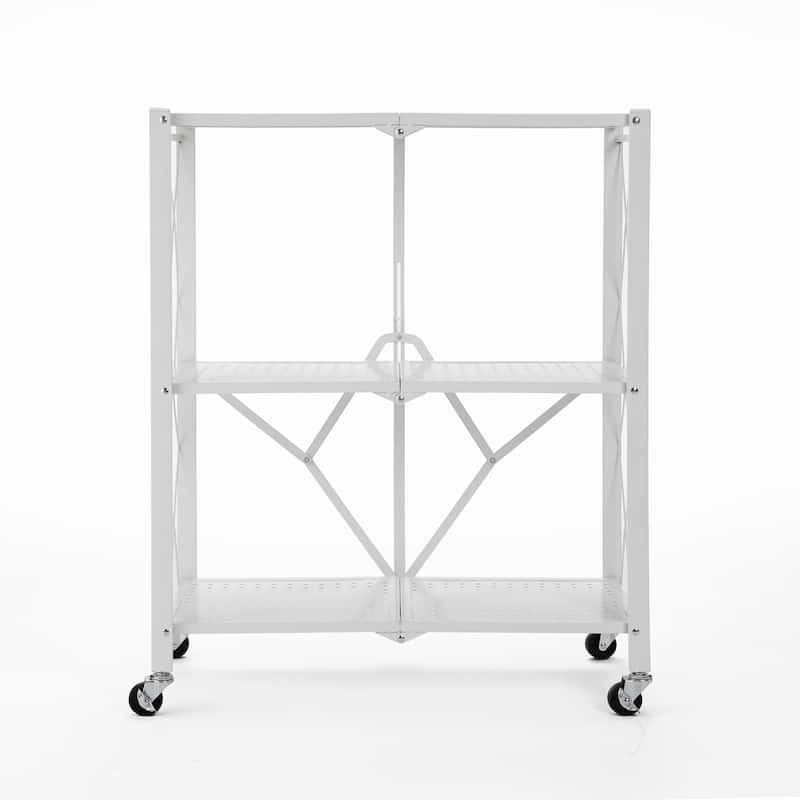 Urban Shop 3 Tier Foldable Rolling Metal Storage Shelf - 27" x 13.77" x 33.85"