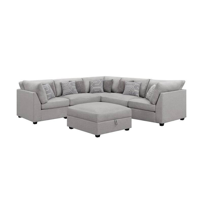 6 Piece Upholstered Modular Sectional in Grey and Black - Symmetrical - Grey and Black