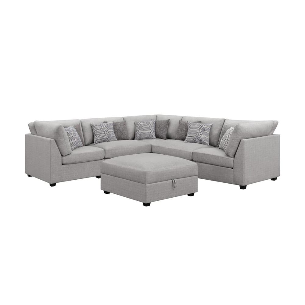 6 Piece Upholstered Modular Sectional in Grey and Black
