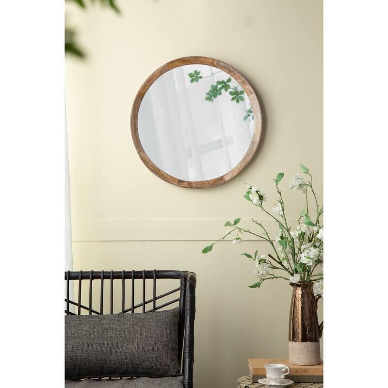 D20x1.5"Transitional Decor Style Mango Wood Wall Mirror Wall Decor with Frame of Solid Mango Wood - Natural