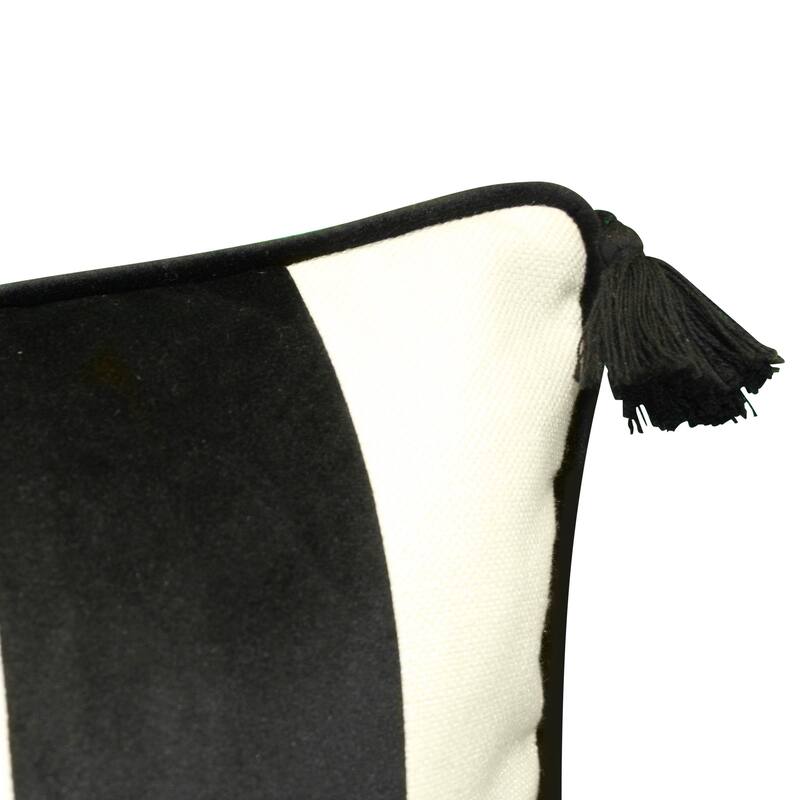 Edie At Home Striped Tassel Faux Linen and Velvet Lumbar Decorative Throw Pillow