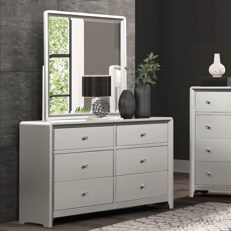 Furniture of America Milandra Modern Champagne Solid Wood 2-piece Dresser and Mirror Set - Champagne