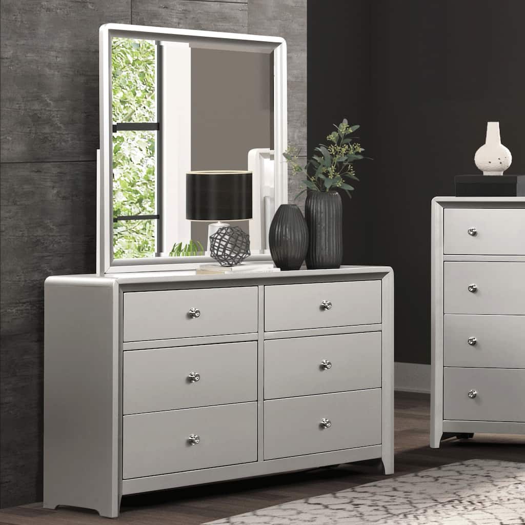 Furniture of America Milandra Modern Champagne Solid Wood 2-piece Dresser and Mirror Set