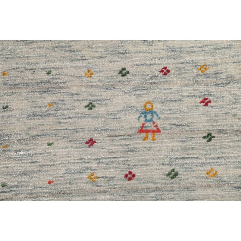 Ivory Tribal Gabbeh Indian Area Rug Handmade Wool Carpet - 9'0"x 11'7"