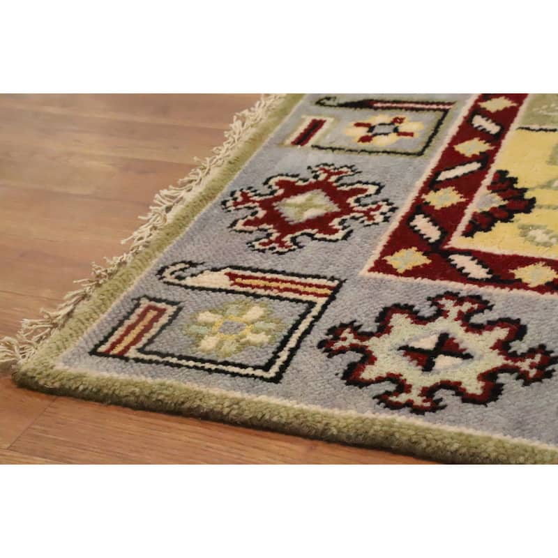 Hand Knotted Oriental 100% Wool Carpet Traditional Geometric Green Kazak Area Rug - 6' 0'' X 4' 0''