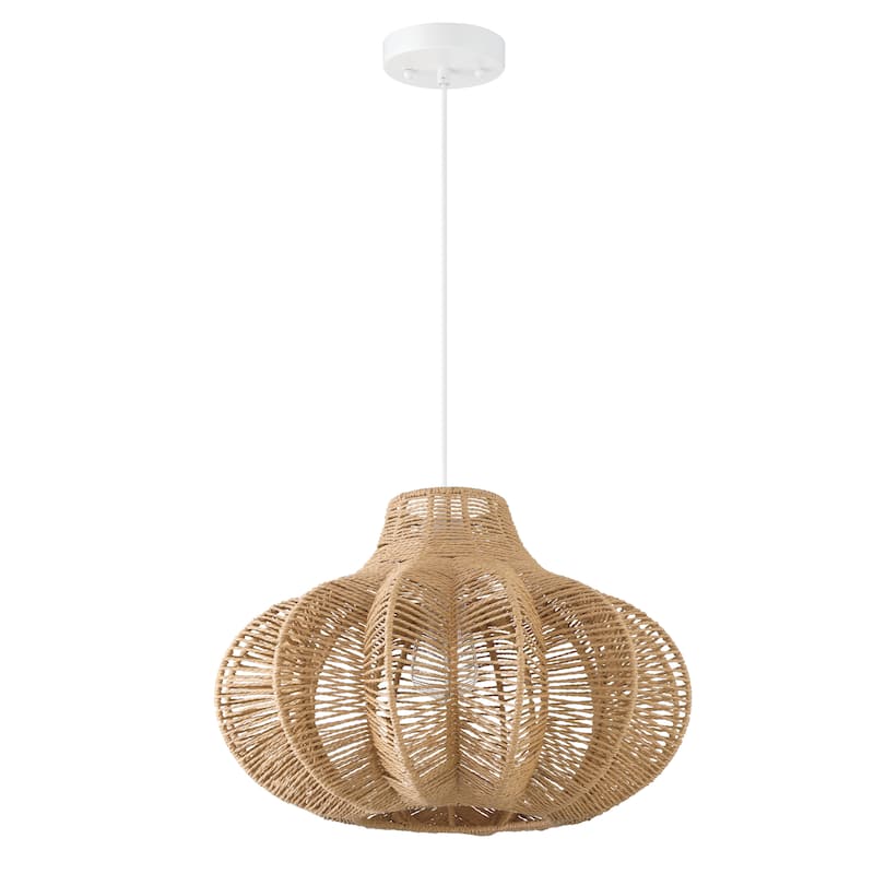 Handwoven Paper Rope and Metal Ceiling Pendant Lamp - 17.7"L x 17.7"W x 11.8"H - Natural