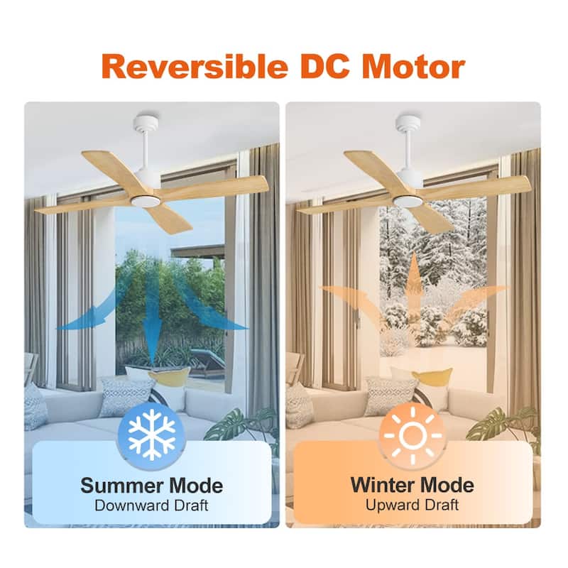 MLiAN 54 inch 4 Soild Wood Blades Indoor Ceiling Fan with Remote - 54 inch