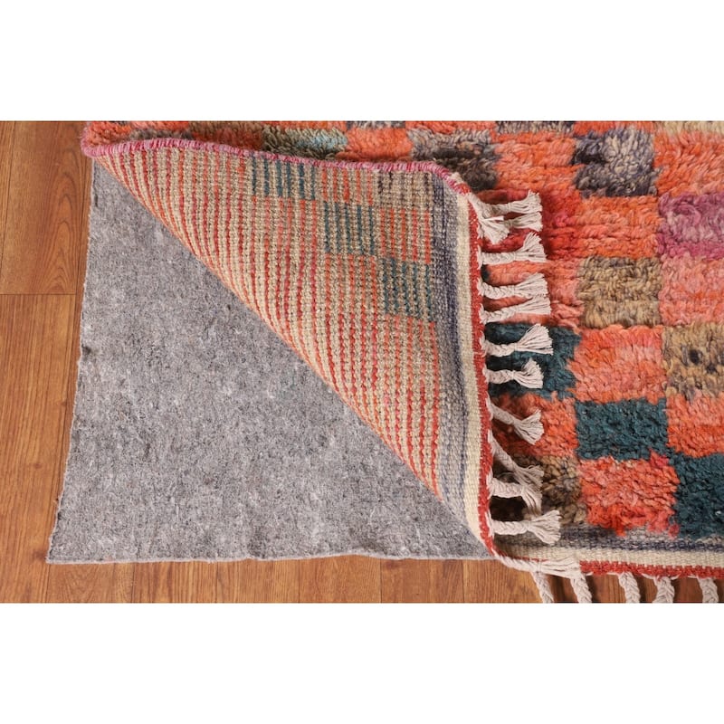 Coral Checkered Moroccan Area Rug Hand-Knotted Wool Carpet - 8'11" x 12'7"