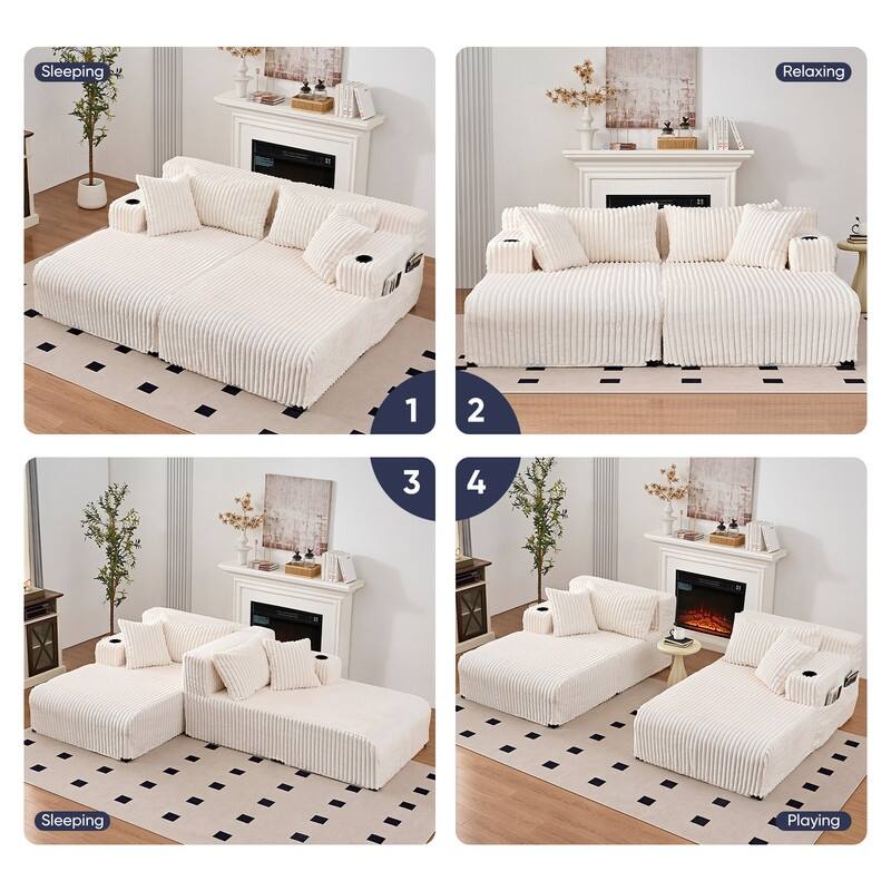 Mixoy 85"Movable Double Chaise Lounge Sofas,Loveseat with Cup Holder,Side Pockets,2 Pcs Oversized Single Sleeper Sofa Chair