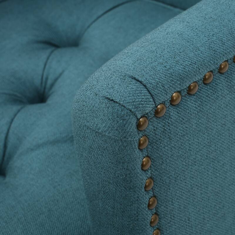 Teal Modern 28" Upholstered Button Tufted Club Chair with Rubber Wood Legs and Nailheads