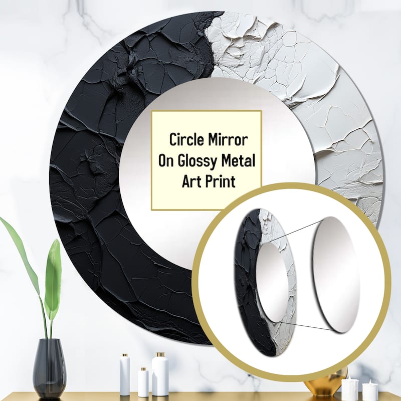 Designart "Minimalism Black And White Paint Corner" coastal Round Office Mirror - Nautical & Coastal For Wall Décor