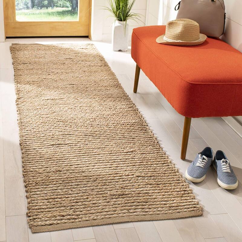 Area Rug 6x9 Natural Blue Jute Denim Braided Flatweave Living Room Bedroom Rug - 108 x 72