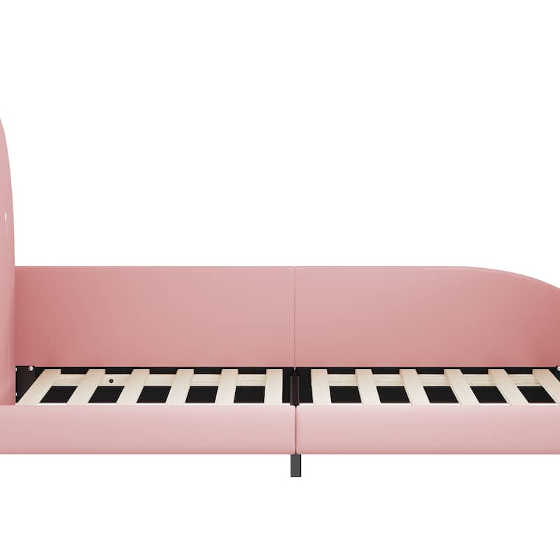 Twin Size Platform Bed with Rabbit-Shape Headboard Pocket