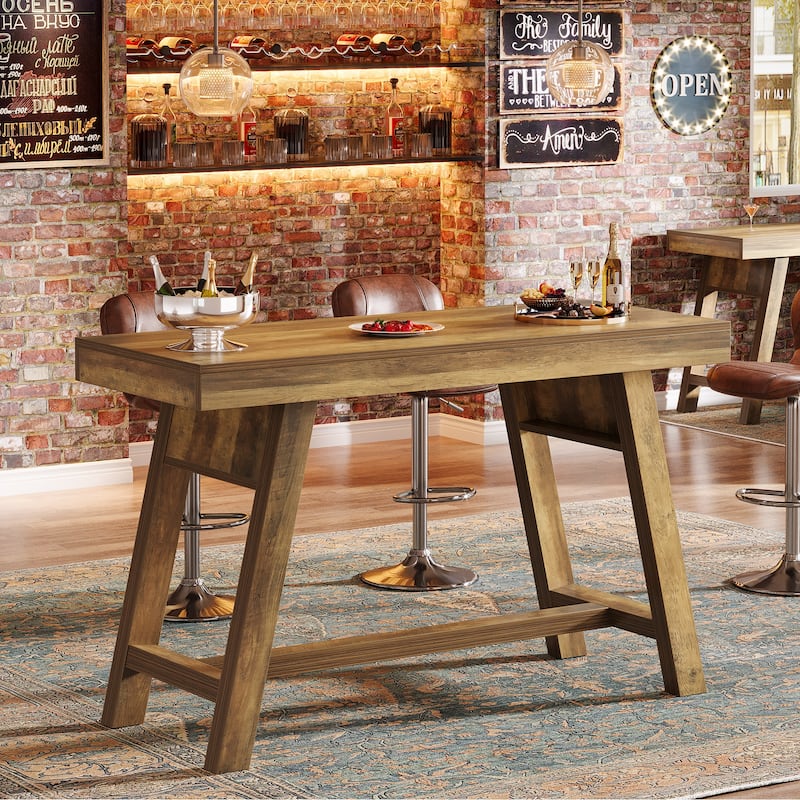 55.1-Inch Bar Table, Rectangular Commercial Bar Unit with Trestle Legs - Brown
