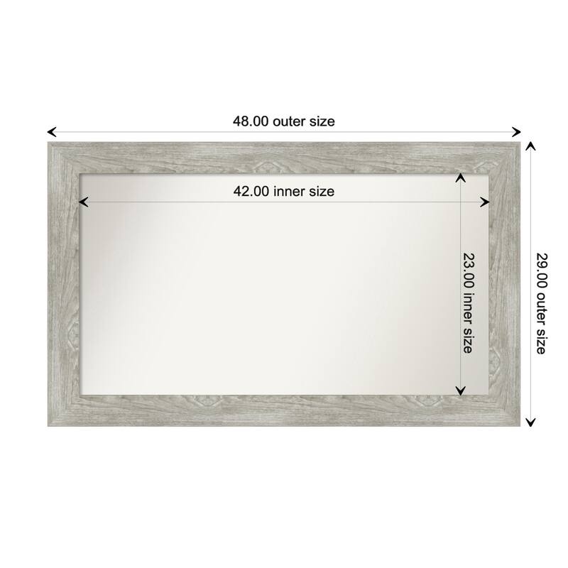 Dove Greywash Framed Non-Beveled Custom Wall Mirror, Bathroom Vanity Mirror - Outer Size: 48 x 29