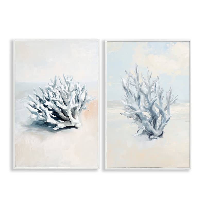 Stupell Faded White Coral Branches Framed Giclee Art Design By Ramona Murdock (Set of 2) - 12 x 18 - White
