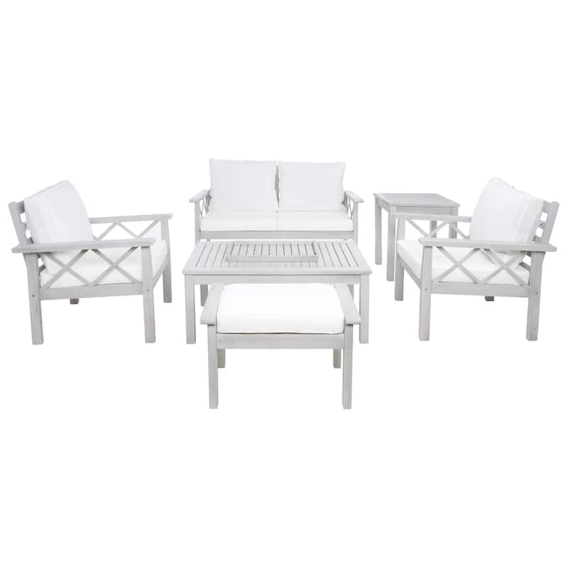 SAFAVIEH Outdoor Unnur 6-Piece Outdoor Set - 344W x 30D x 28H - Grey / Beige